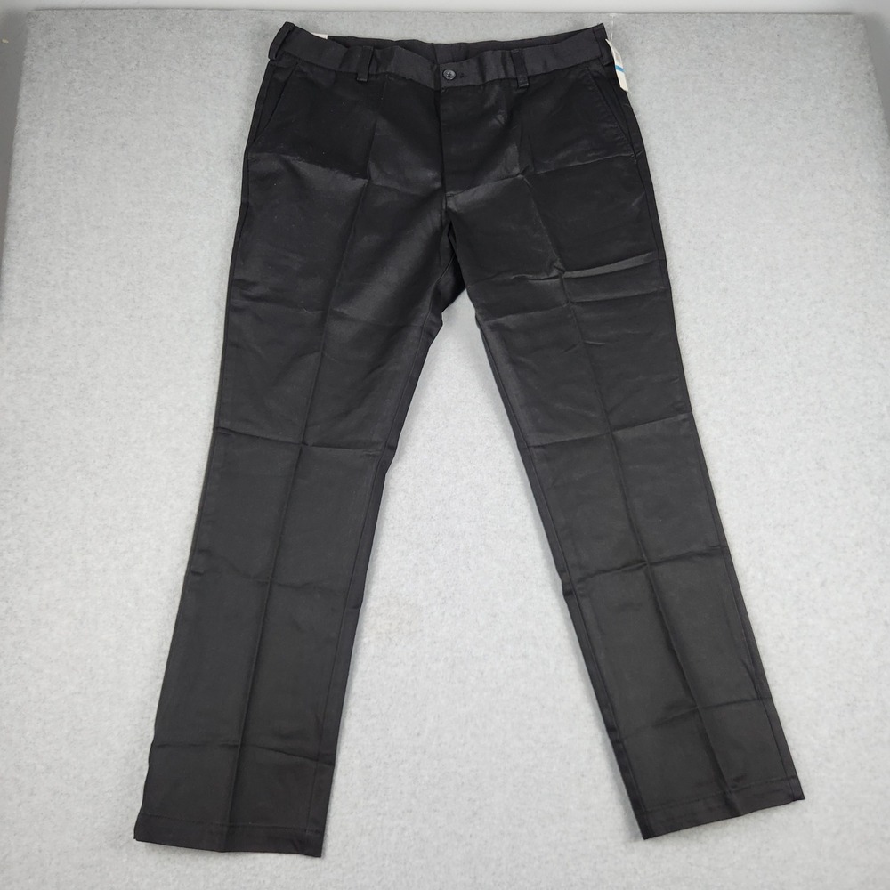IZOD Chino Pants Men 36x30 Black American Chino Straight Non-Iron Flat Front
